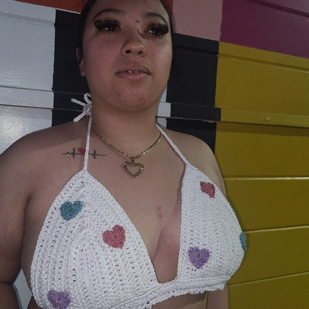 Handmade White Crochet Heart Bikini Top